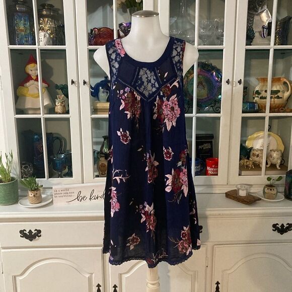 Navy Floral Mini Dress | S | Patrons of Peace - Picture 1 of 8